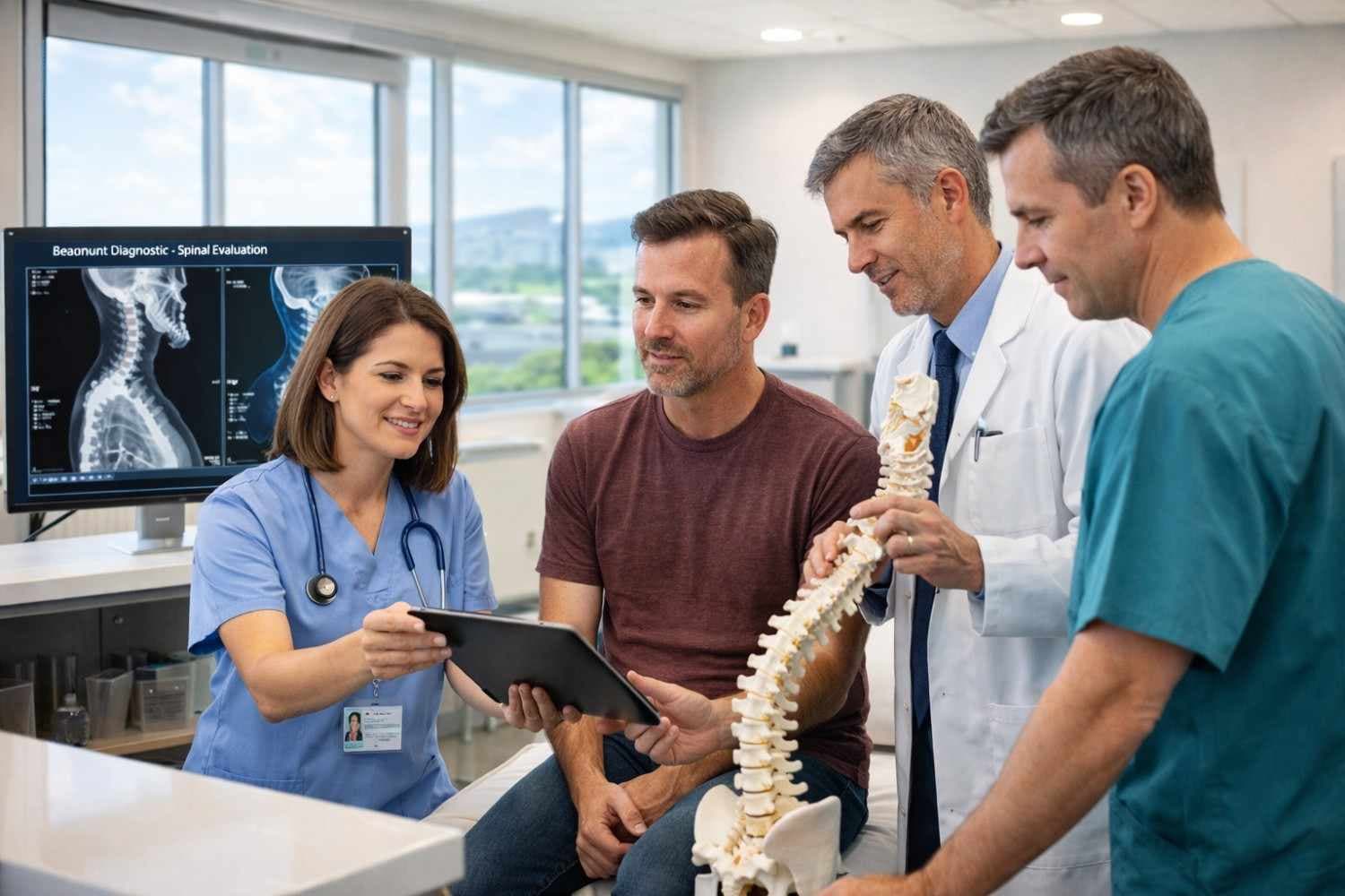 Car Accident Cares clinical team performing a spinal evaluation at the Beaumont, TX clinic