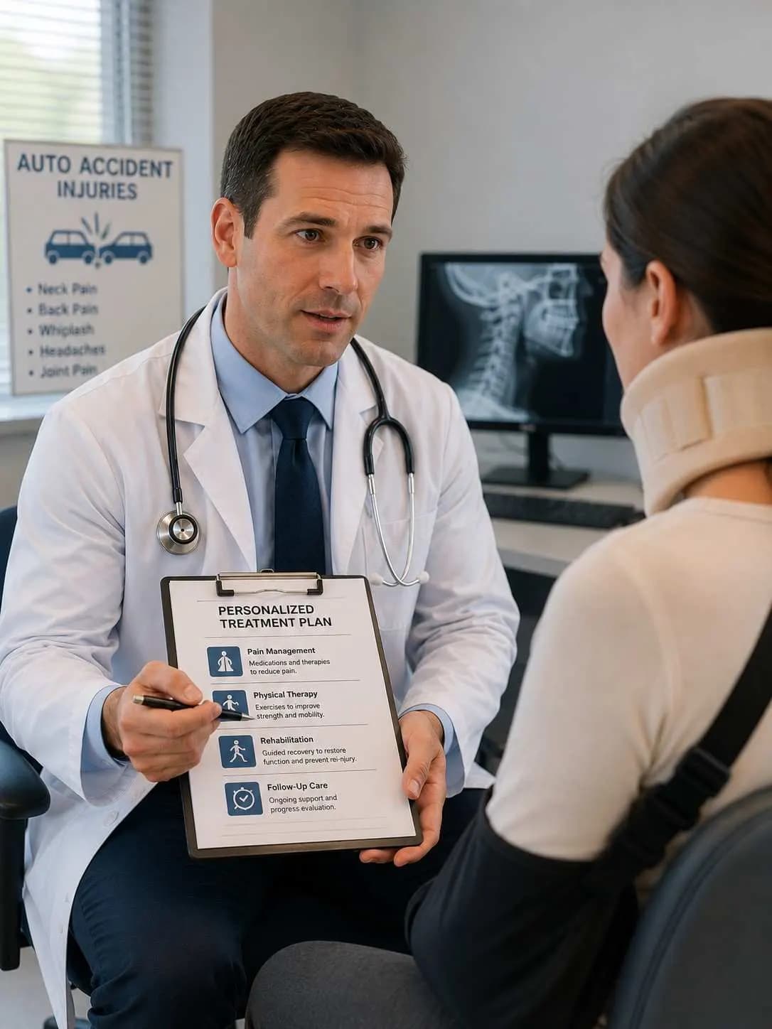 Auto injury specialist evaluating a Beaumont, TX patient after a motor-vehicle accident