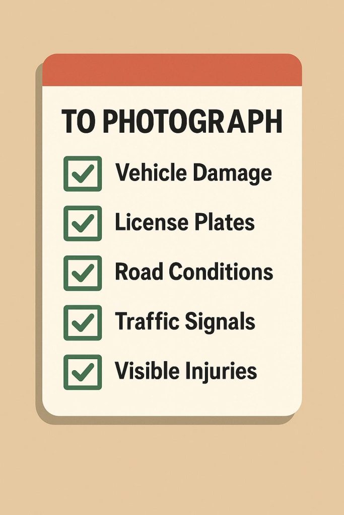 Checklist of what to photograph after a car accident.