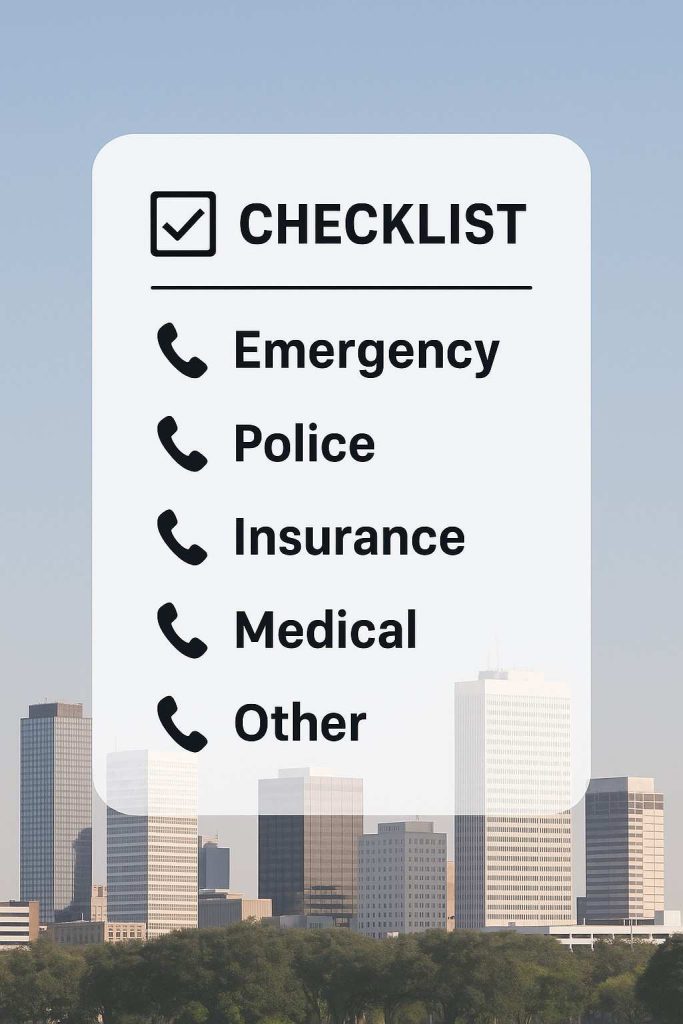 who to call after car accident Beaumont TX checklist graphic.