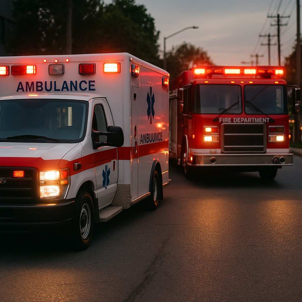 Icon graphic showing emergency services response