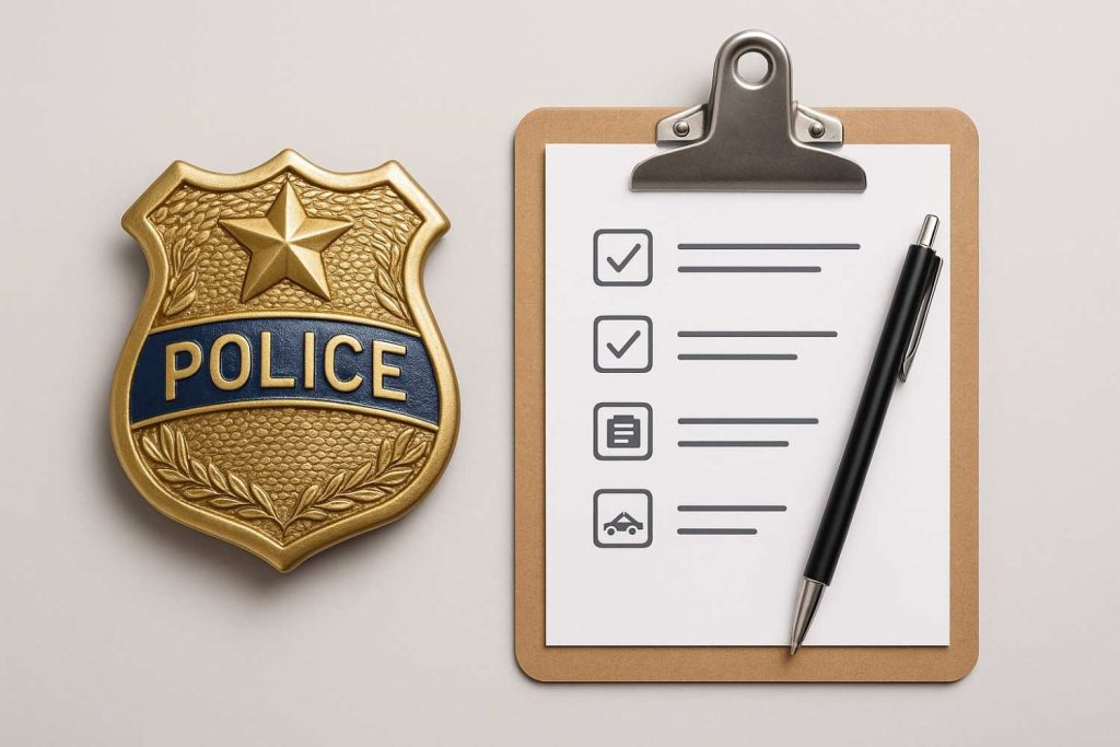 Police report icon with badge graphic