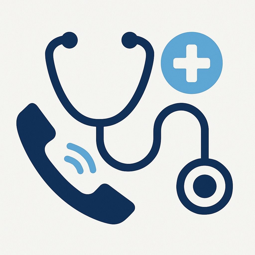 Medical contact icon with stethoscope and phone