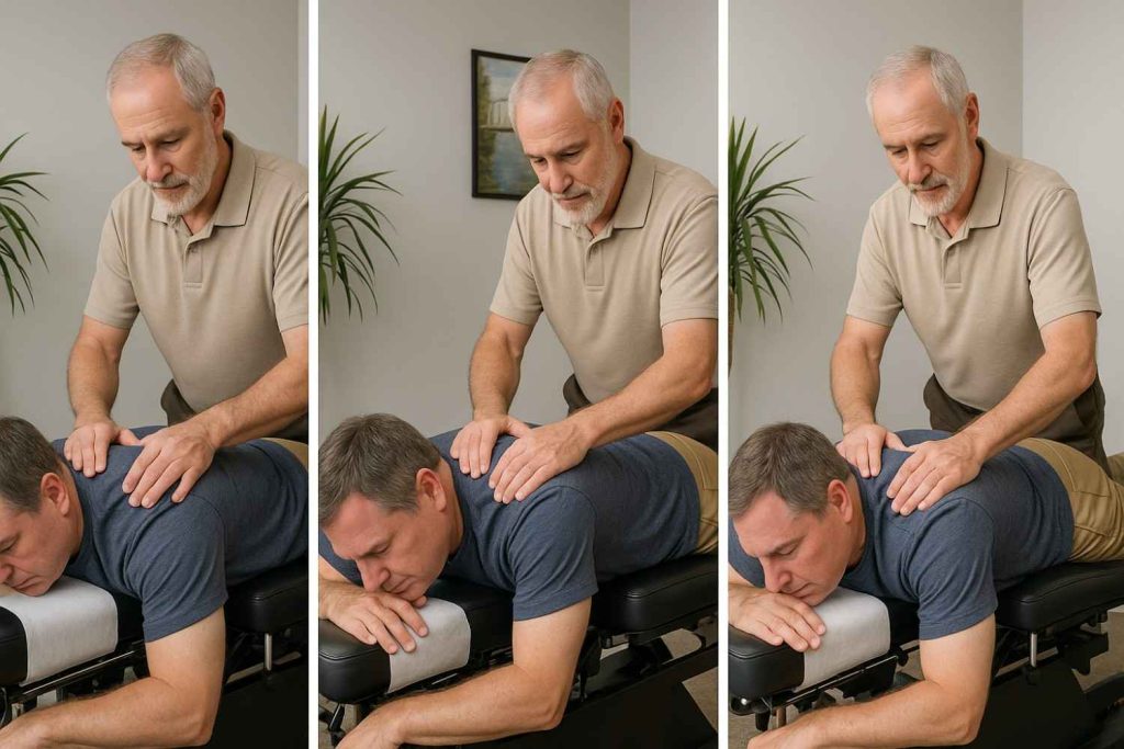Series showing flexion-distraction table use