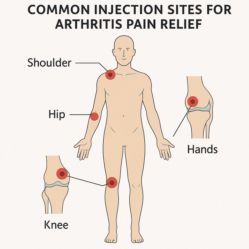 Diagram showing injection sites for different joints