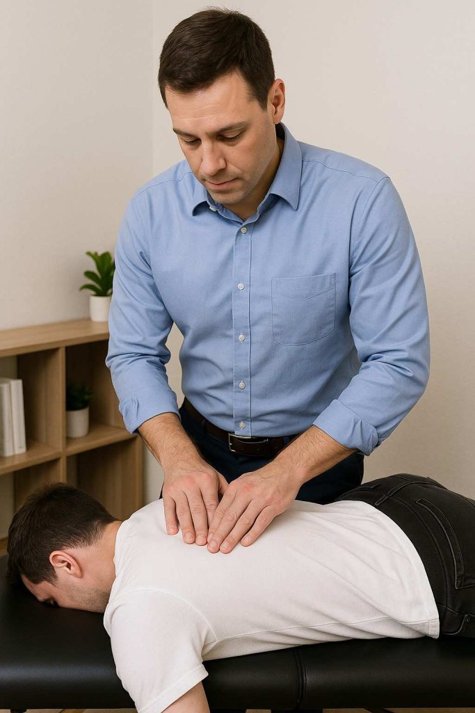 Series showing adjustment process on lumbar spine