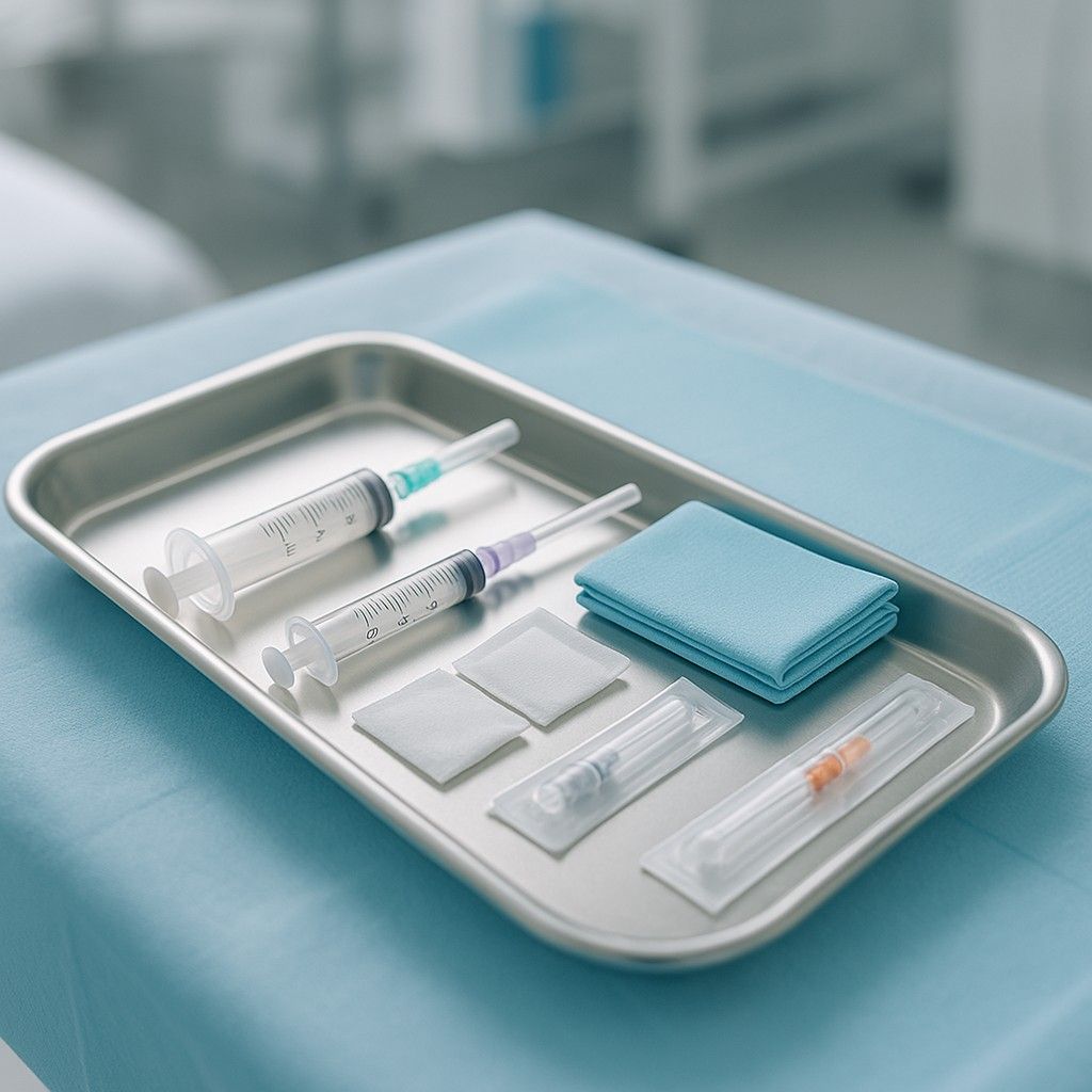 Image of sterile injection setup showing professional medical environment