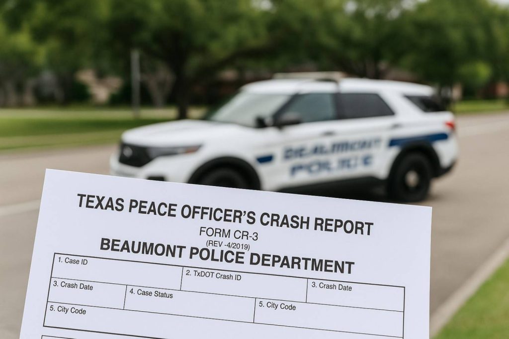 Beaumont police report form or police car