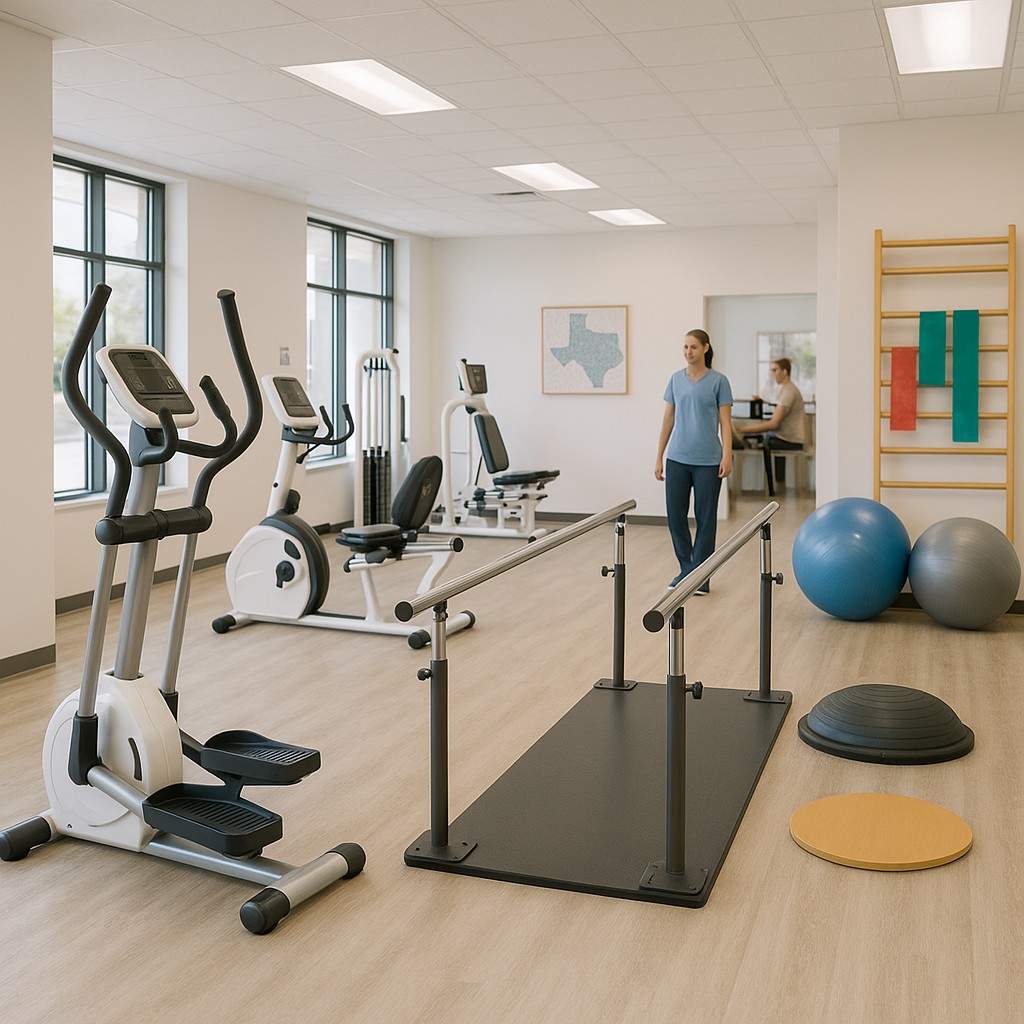 Modern physical therapy clinic showing professional equipment and welcoming environment