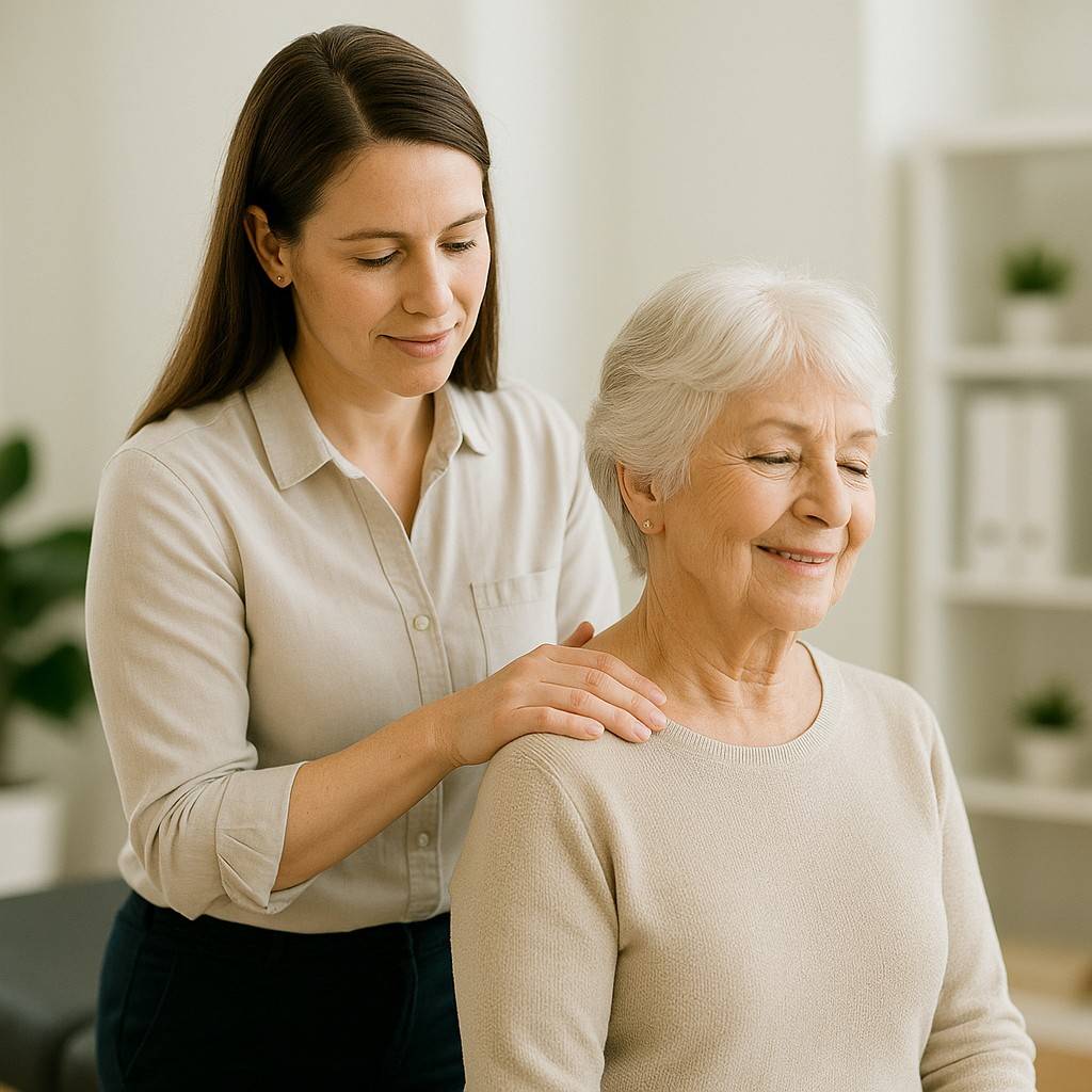 chiropractor conducting gentle examination with senior patient in professional Beaumont clinic