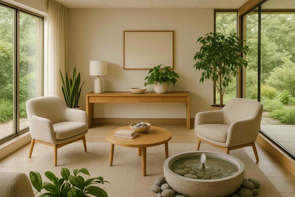 Serene natural therapy setting in a modern wellness clinic non-medication pain management Beaumont TX
