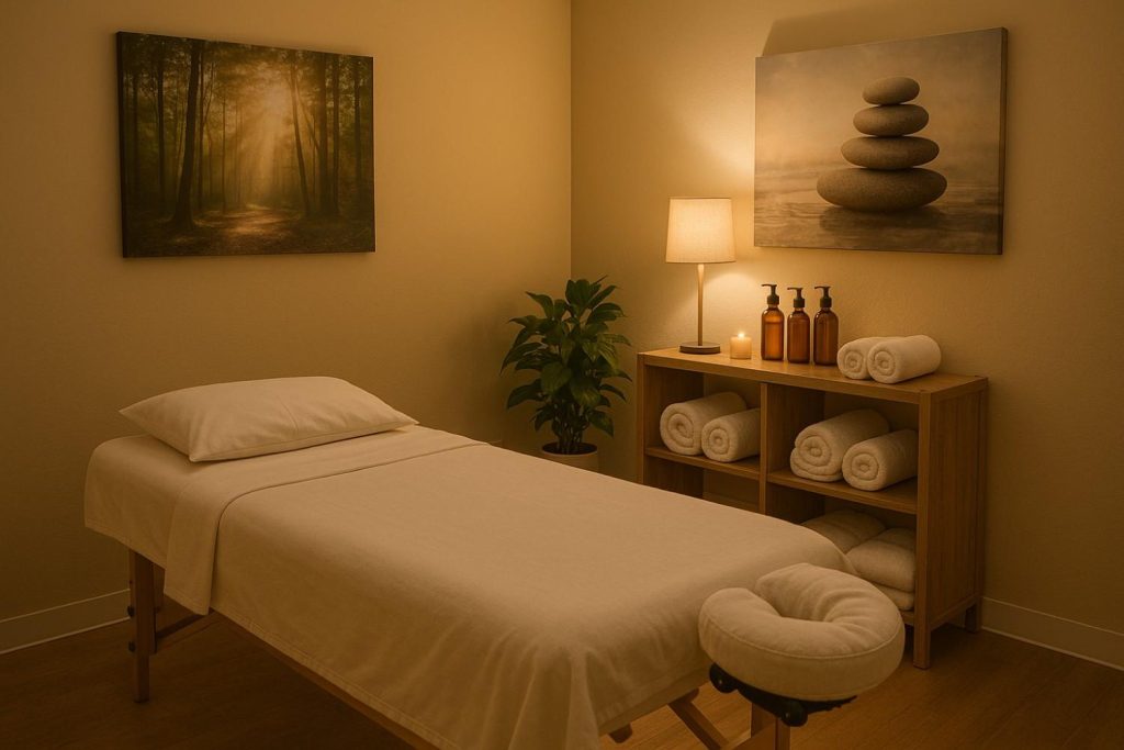 Professional massage therapy room in wellness clinic