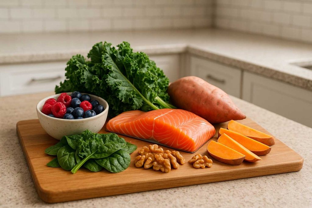 Fresh Ingredients on Wooden Cutting Board