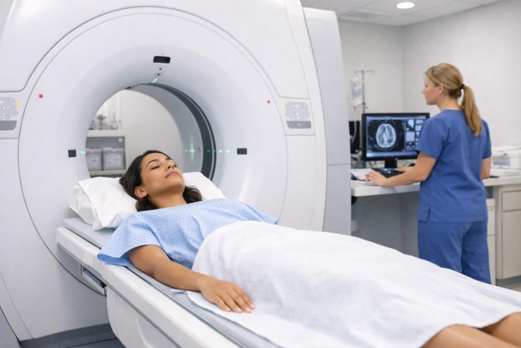 Patient during CT scan procedure
