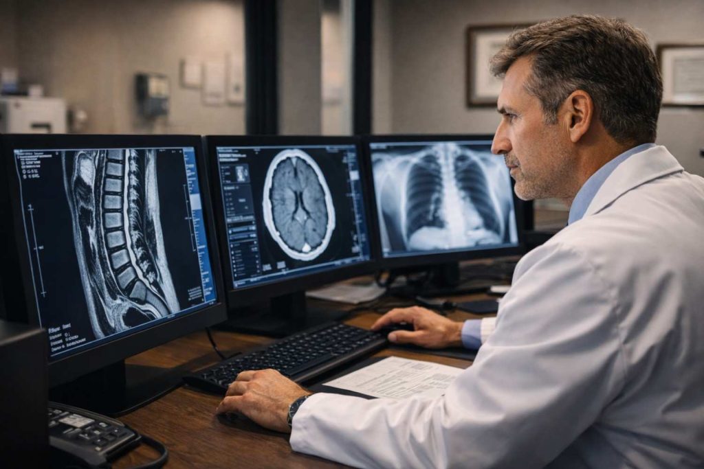 Radiologist reviewing medical images in office in Beaumont TX