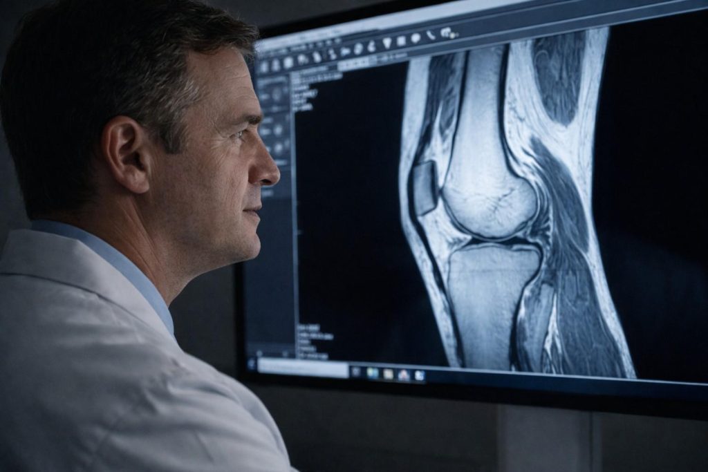 Doctor examining knee MRI scan in Beaumont TX