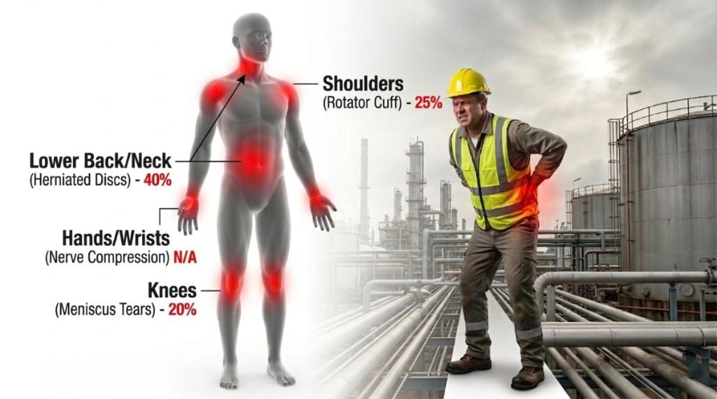 Common industrial worker injury zones — Beaumont TX chemical plant and refinery workers